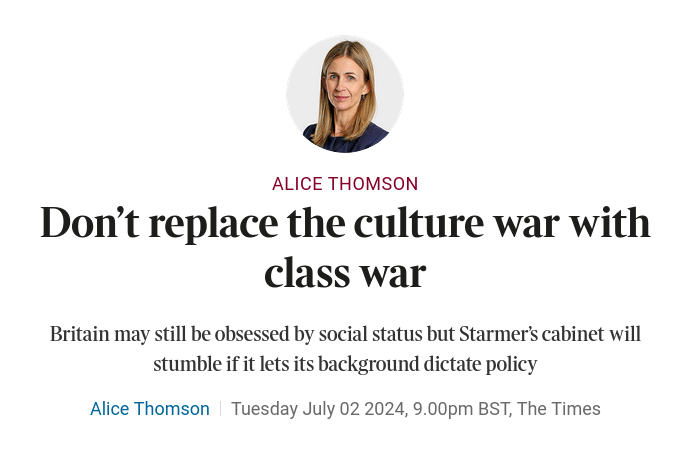 Headline reads: Don't replace the culture war with class war